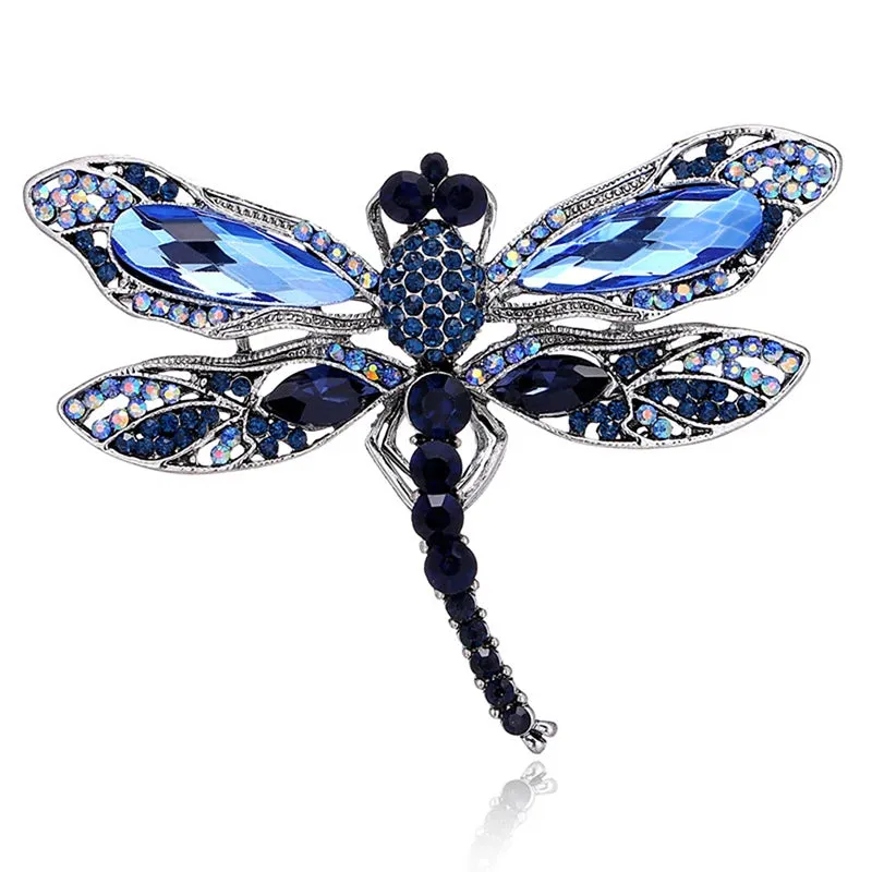 6.4cm Blue Crystal Vintage Dragonfly Brooches for Women Fashion Insect Brooch Pin Backed Coat Jewelry Gifts