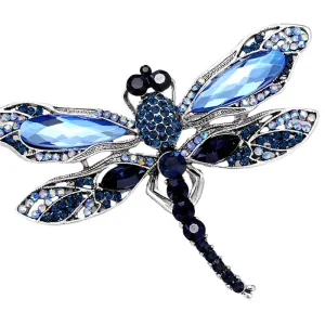6.4cm Blue Crystal Vintage Dragonfly Brooches for Women Fashion Insect Brooch Pin Backed Coat Jewelry Gifts