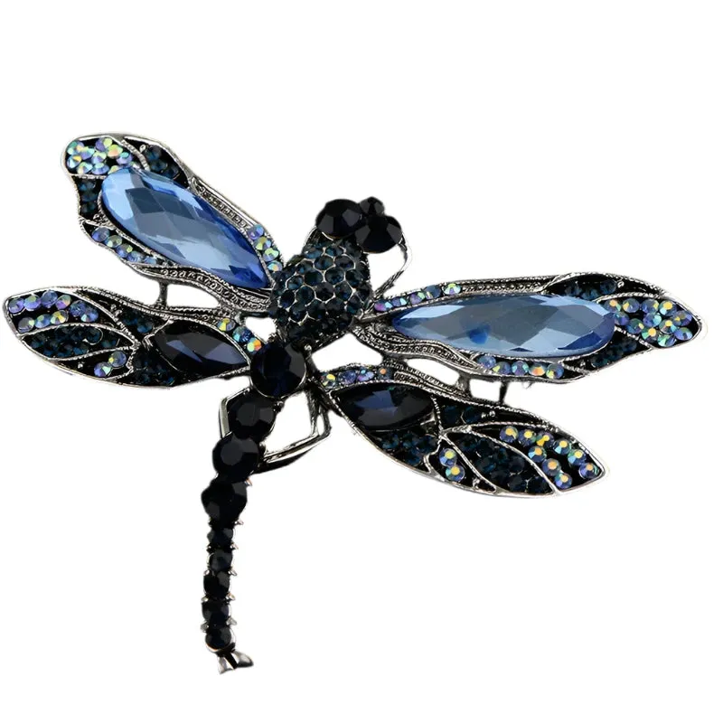 6.4cm Blue Crystal Vintage Dragonfly Brooches for Women Fashion Insect Brooch Pin Backed Coat Jewelry Gifts