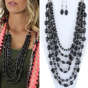 72055 - Layered Squash Blossom Necklace Black