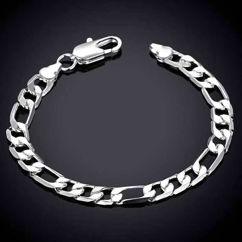 7mm Men's Real Solid 925 Sterling Silver Figaro Chain Bracelet 7.5" to 9"