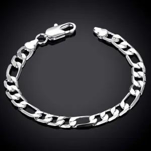 7mm Men's Real Solid 925 Sterling Silver Figaro Chain Bracelet 7.5" to 9"