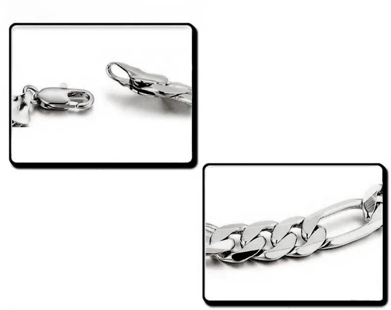 7mm Men's Real Solid 925 Sterling Silver Figaro Chain Bracelet 7.5" to 9"