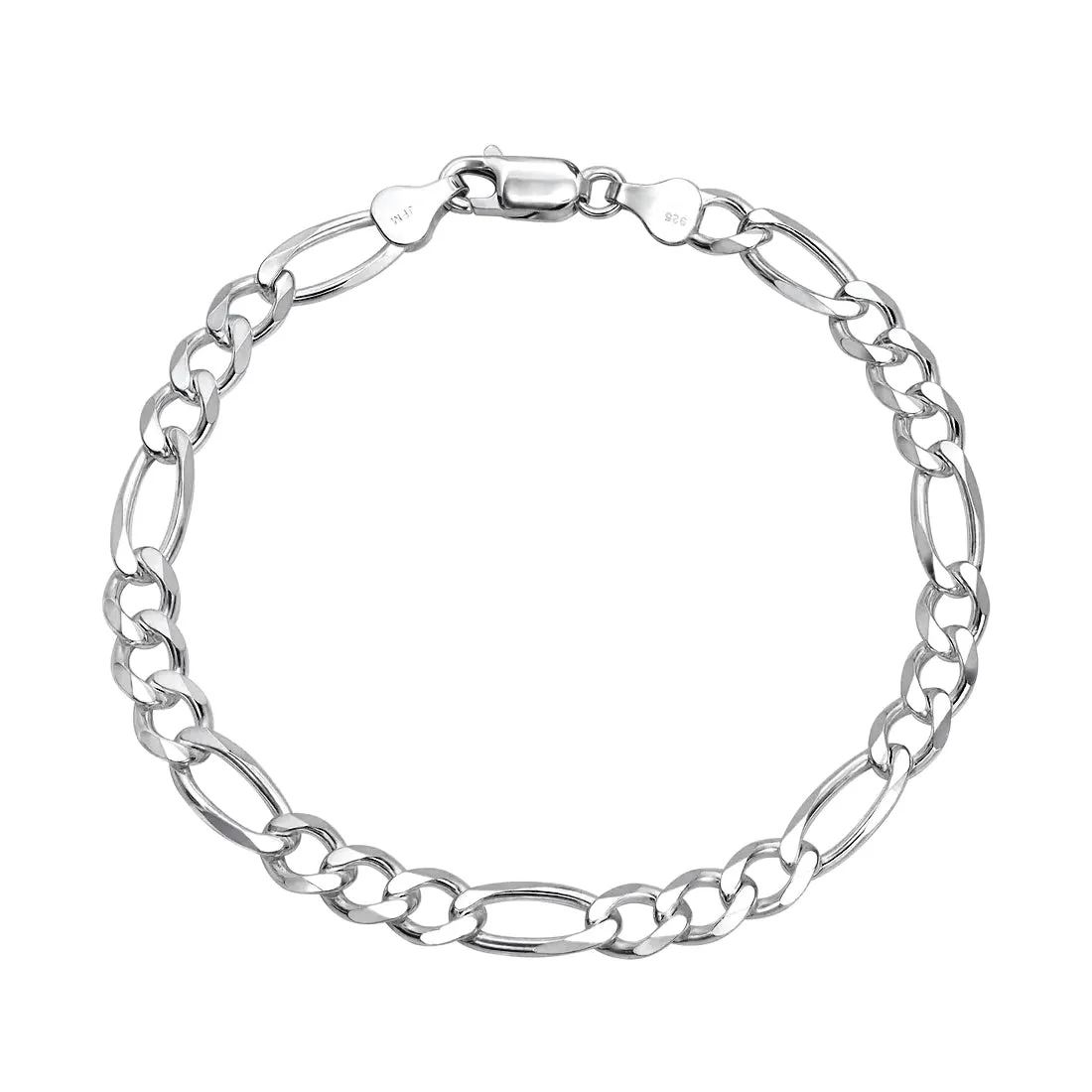 7mm Men's Real Solid 925 Sterling Silver Figaro Chain Bracelet 7.5" to 9"