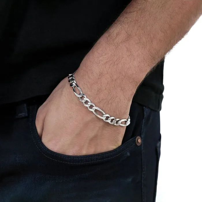 7mm Men's Real Solid 925 Sterling Silver Figaro Chain Bracelet 7.5" to 9"