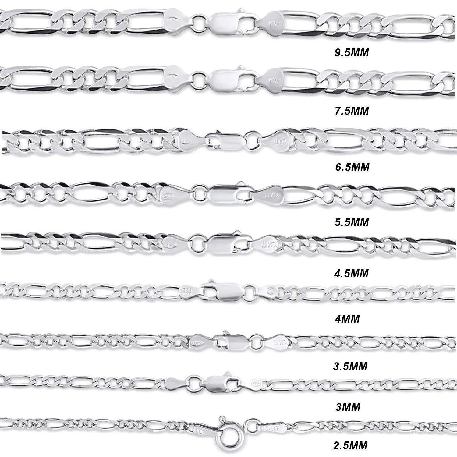 925 Delightful 6.5MM Sterling Silver Figaro Link Chain Necklace