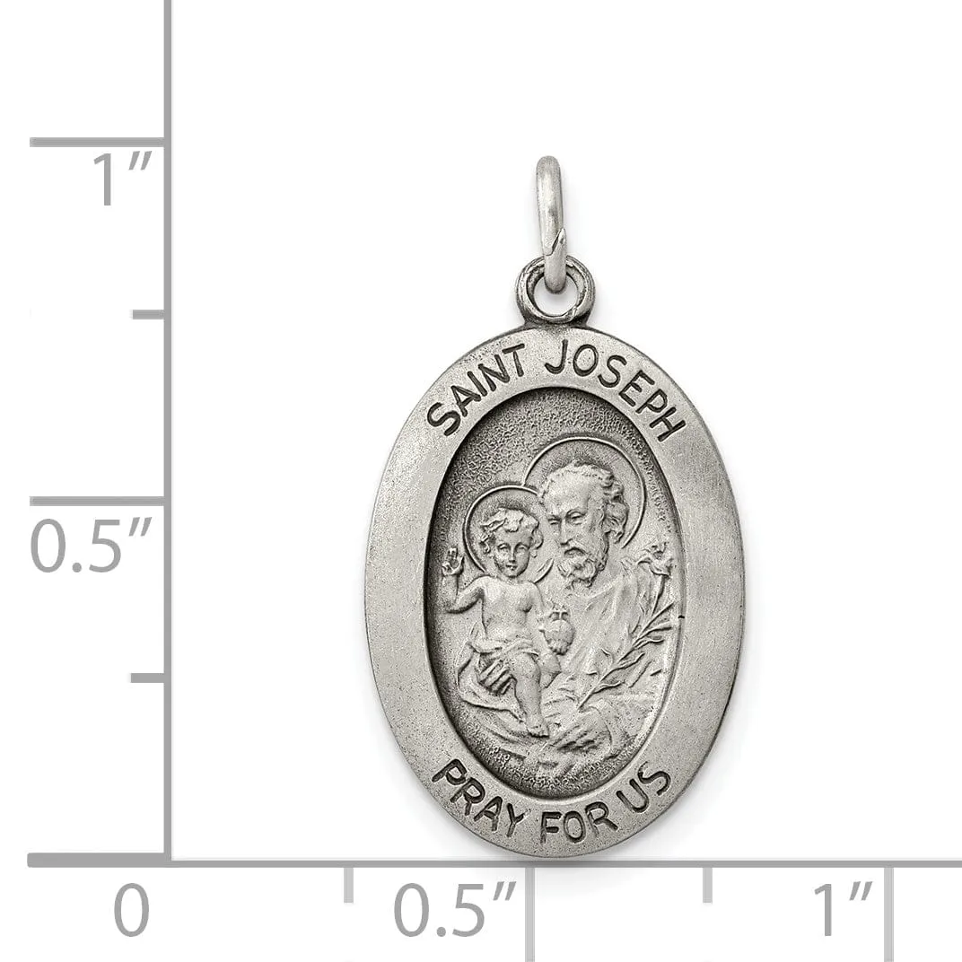 925 Sterling Silver Antiqued Saint Joseph Medal Pendant