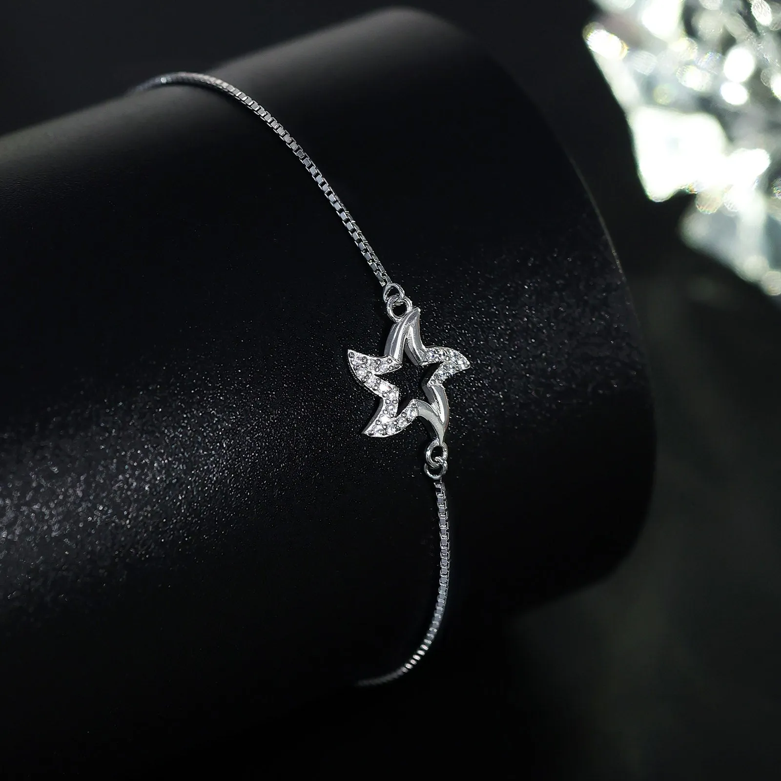 925 Sterling Silver Cz Star Design Bracelet