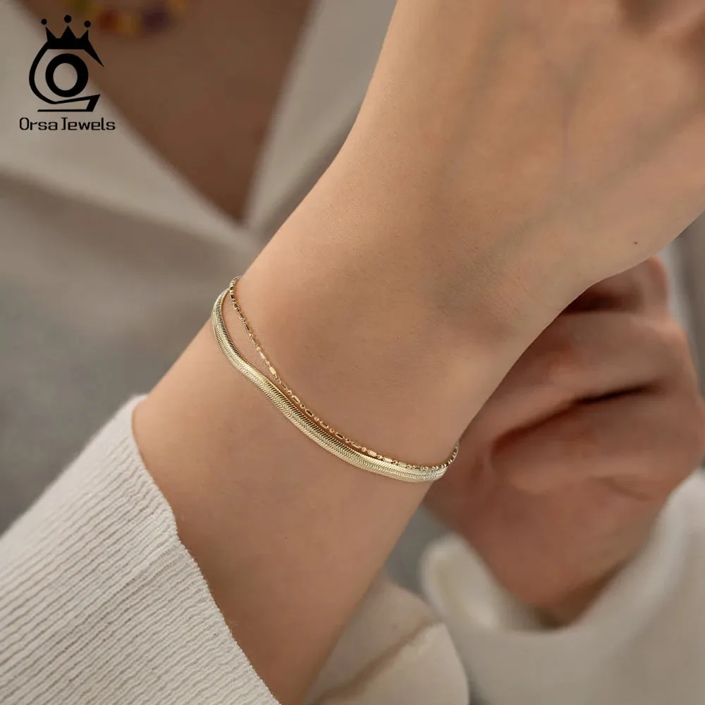 925 Sterling Silver Flexible Flat Herringbone Chain & Ball Bead chain Bracelet