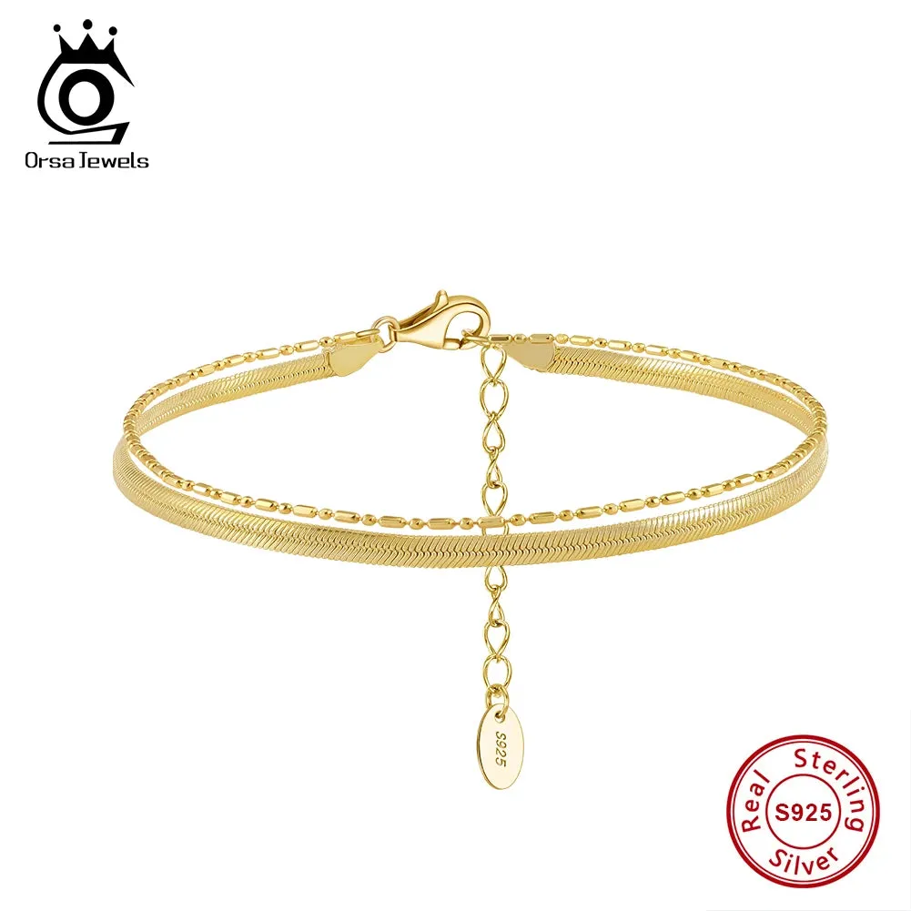 925 Sterling Silver Flexible Flat Herringbone Chain & Ball Bead chain Bracelet