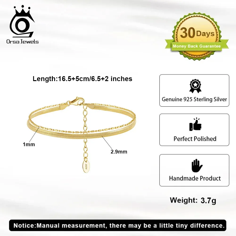 925 Sterling Silver Flexible Flat Herringbone Chain & Ball Bead chain Bracelet