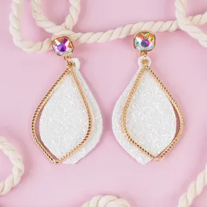 93129 - Glitter Rhinestone Drop Earrings - White