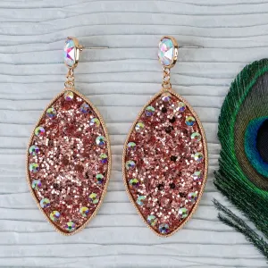 93131 - Glitter Rhinestone Earrings - Rose Gold