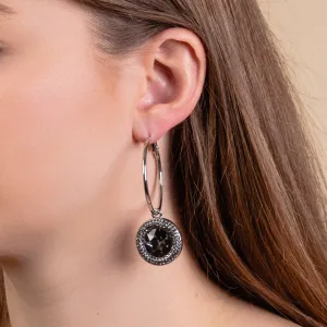 93199 - Rhinestone Hoop Earrings - Black