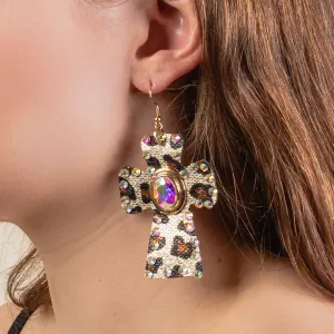 93265 - Animal Print Cross Earrings - Gold