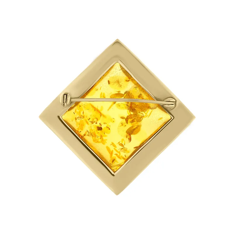 9ct Yellow Gold Amber Large Square Brooch D