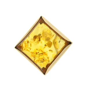 9ct Yellow Gold Amber Large Square Brooch D
