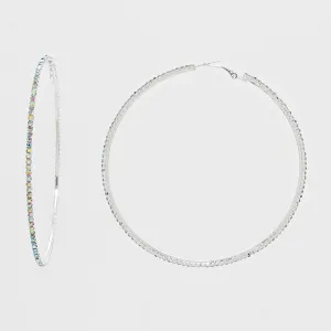 AB Rhinestone Hoop Earrings on Silver | 3.25" | 269231