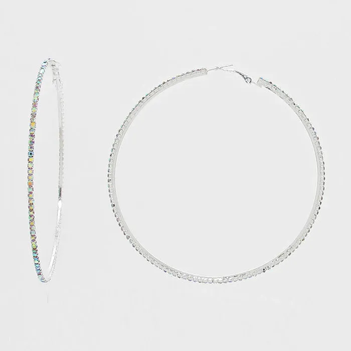 AB Rhinestone Hoop Earrings on Silver | 3.25" | 269231