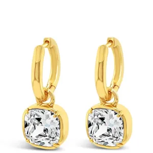 Absolute Gold Crystal Square Pendant Hoop Earrings