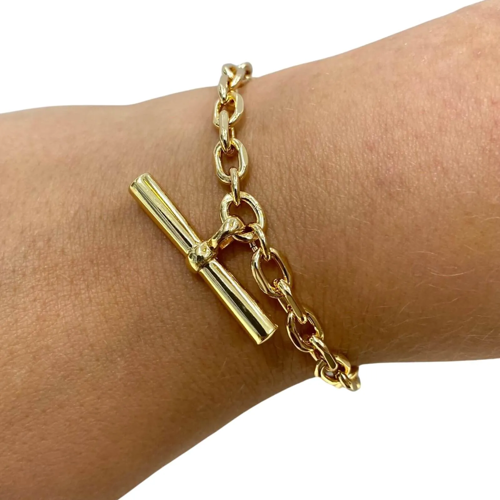 Absolute Gold T Bar Oval Link Bracelet