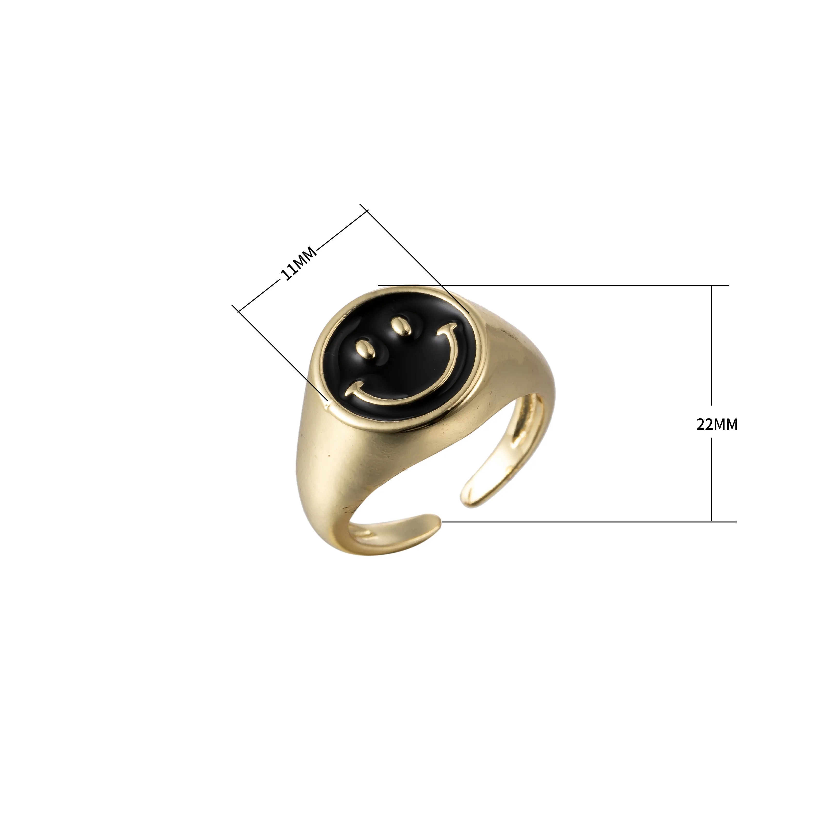 Adjustable Gold Smiley Face Ring, Colorful Enamel Happy Face Signet Ring y2k Jewelry O-881~O-891
