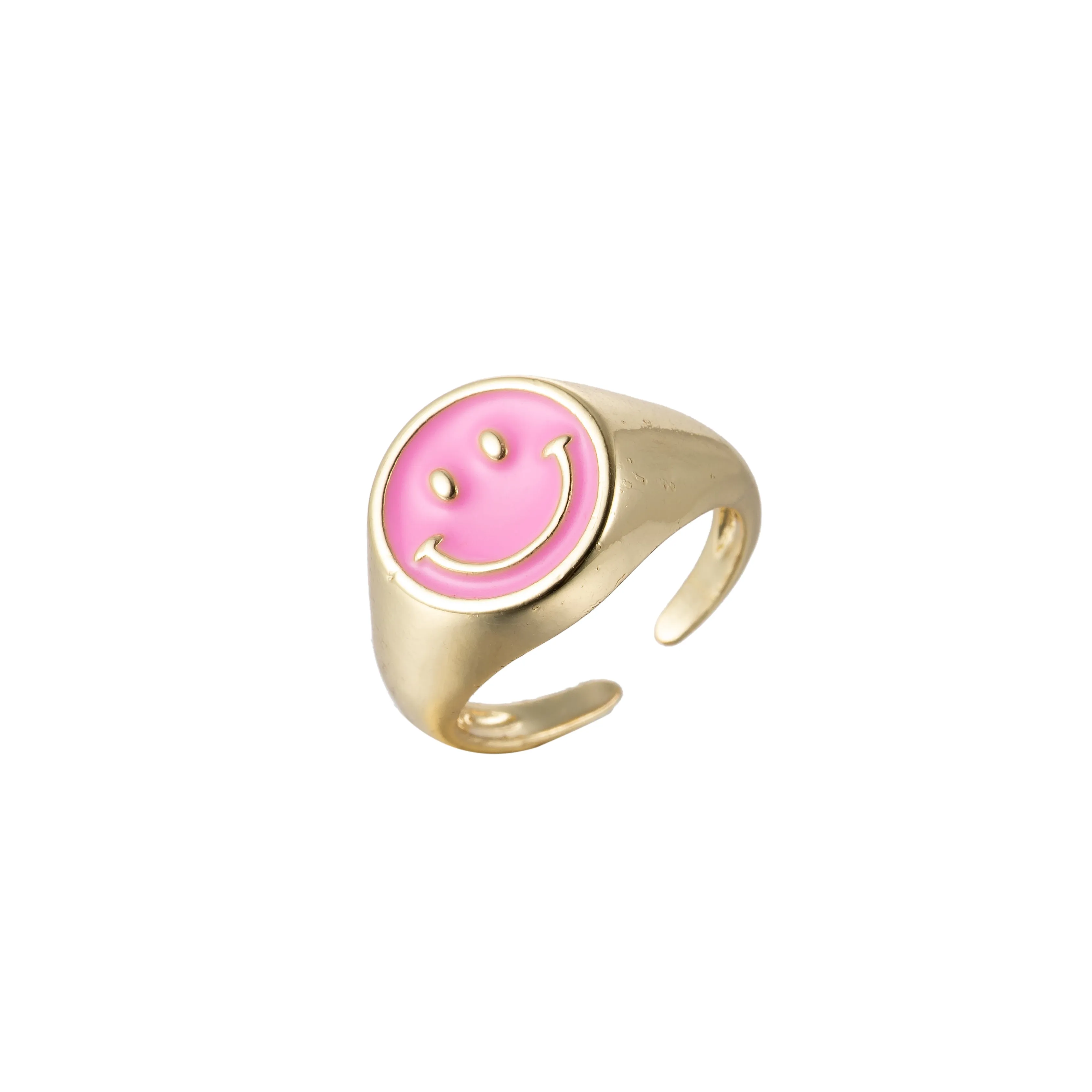 Adjustable Gold Smiley Face Ring, Colorful Enamel Happy Face Signet Ring y2k Jewelry O-881~O-891