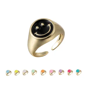Adjustable Gold Smiley Face Ring, Colorful Enamel Happy Face Signet Ring y2k Jewelry O-881~O-891