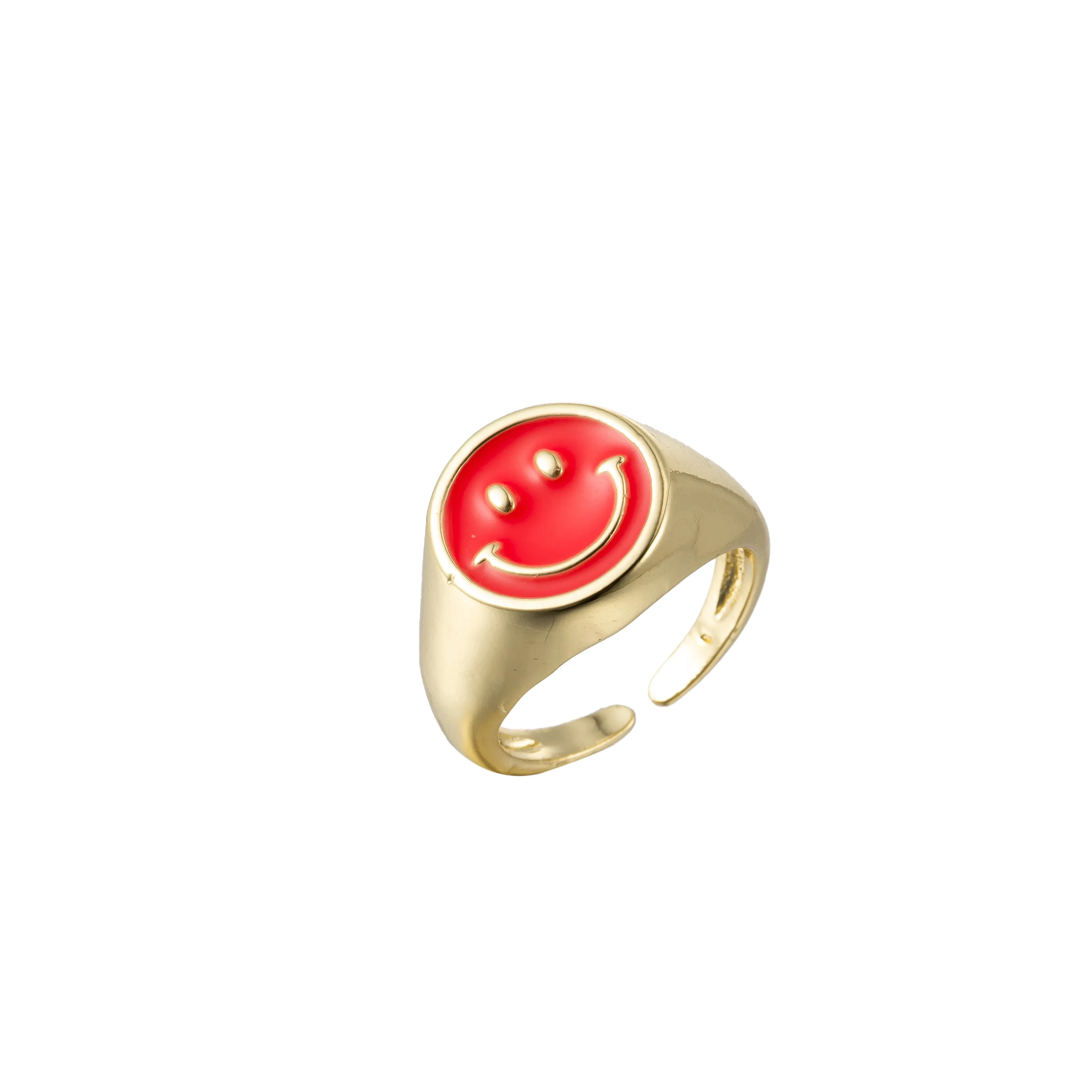 Adjustable Gold Smiley Face Ring, Colorful Enamel Happy Face Signet Ring y2k Jewelry O-881~O-891