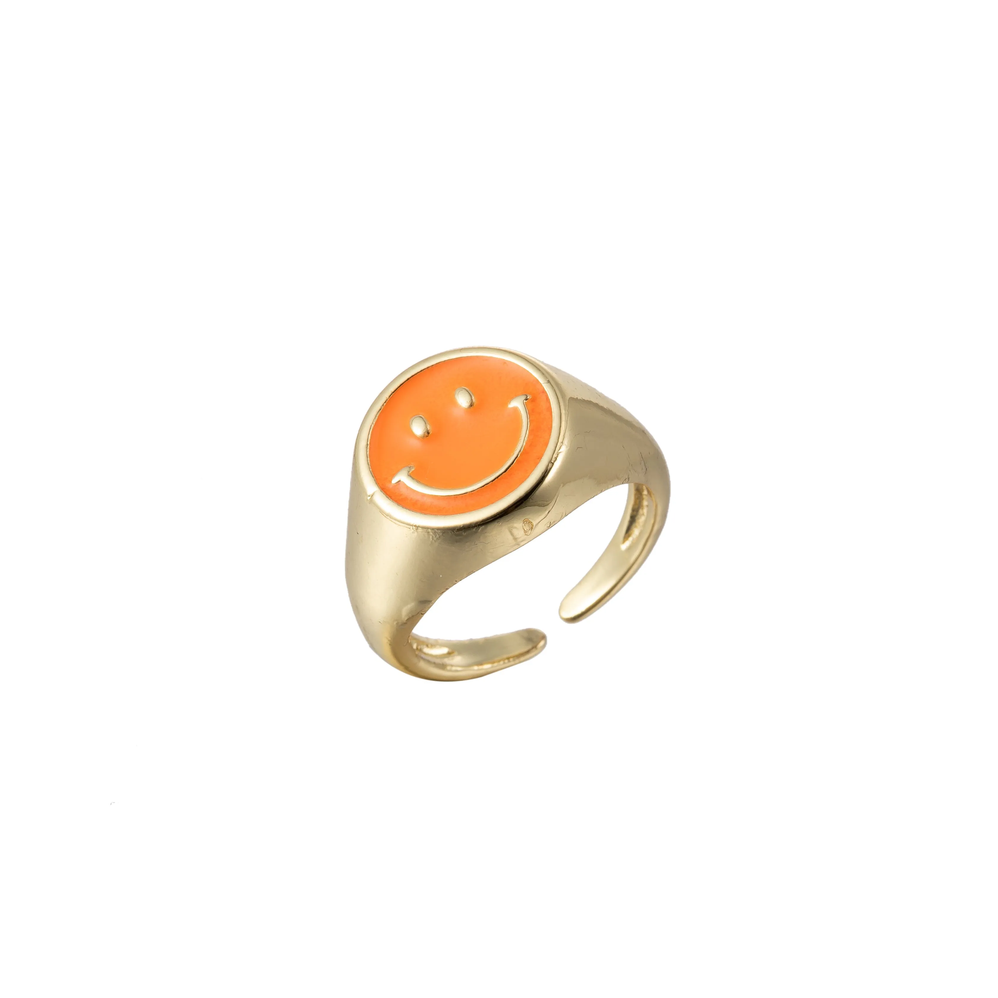 Adjustable Gold Smiley Face Ring, Colorful Enamel Happy Face Signet Ring y2k Jewelry O-881~O-891