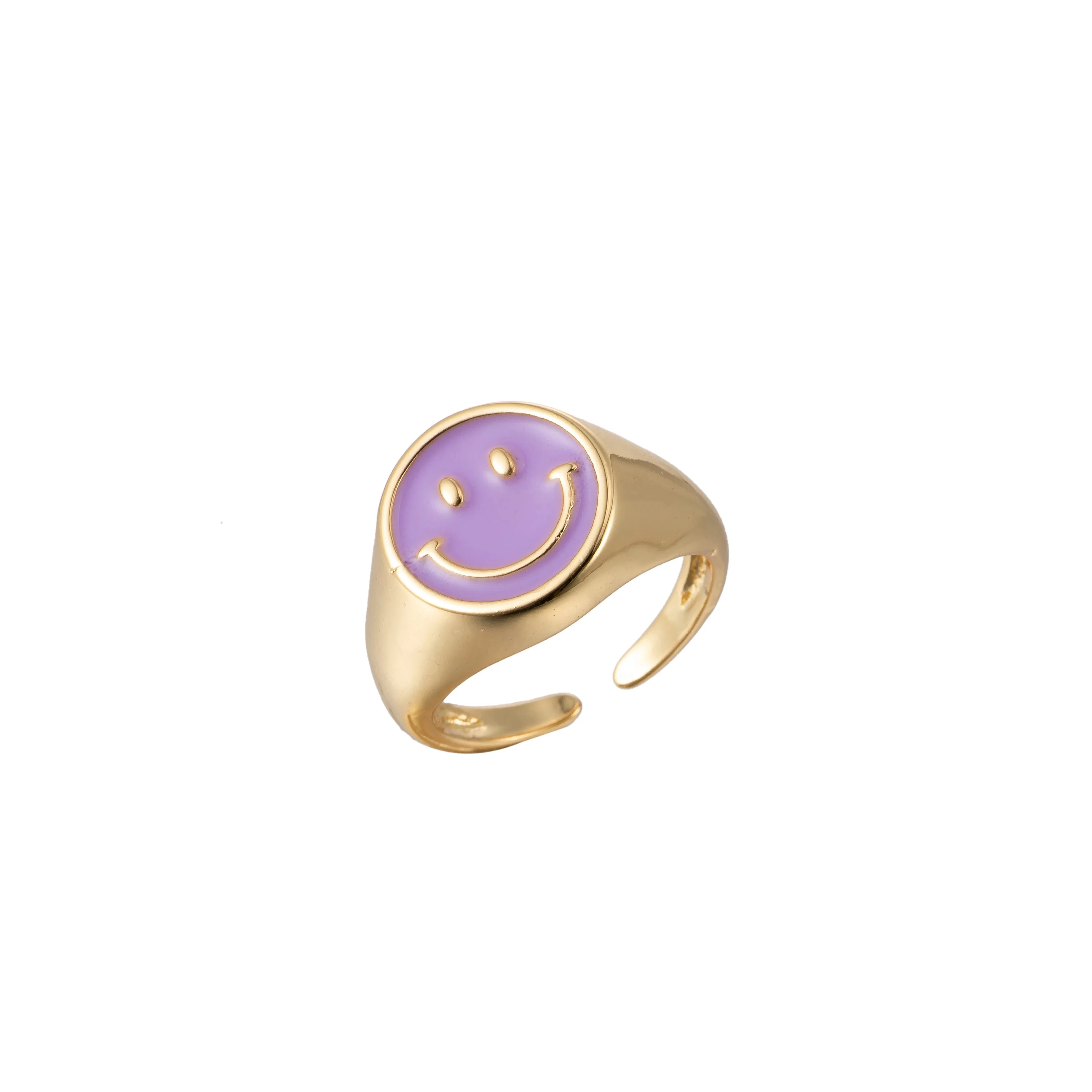 Adjustable Gold Smiley Face Ring, Colorful Enamel Happy Face Signet Ring y2k Jewelry O-881~O-891
