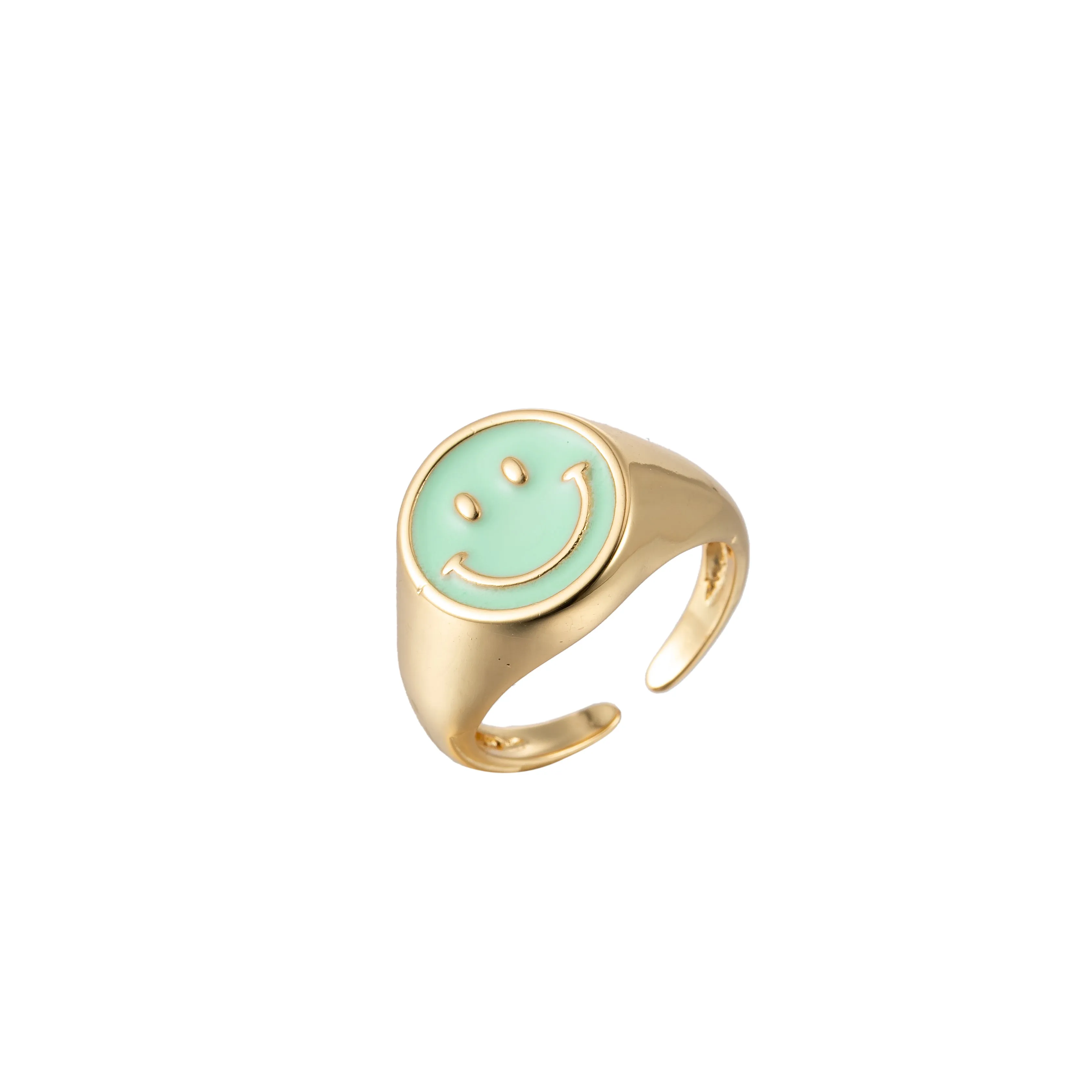 Adjustable Gold Smiley Face Ring, Colorful Enamel Happy Face Signet Ring y2k Jewelry O-881~O-891