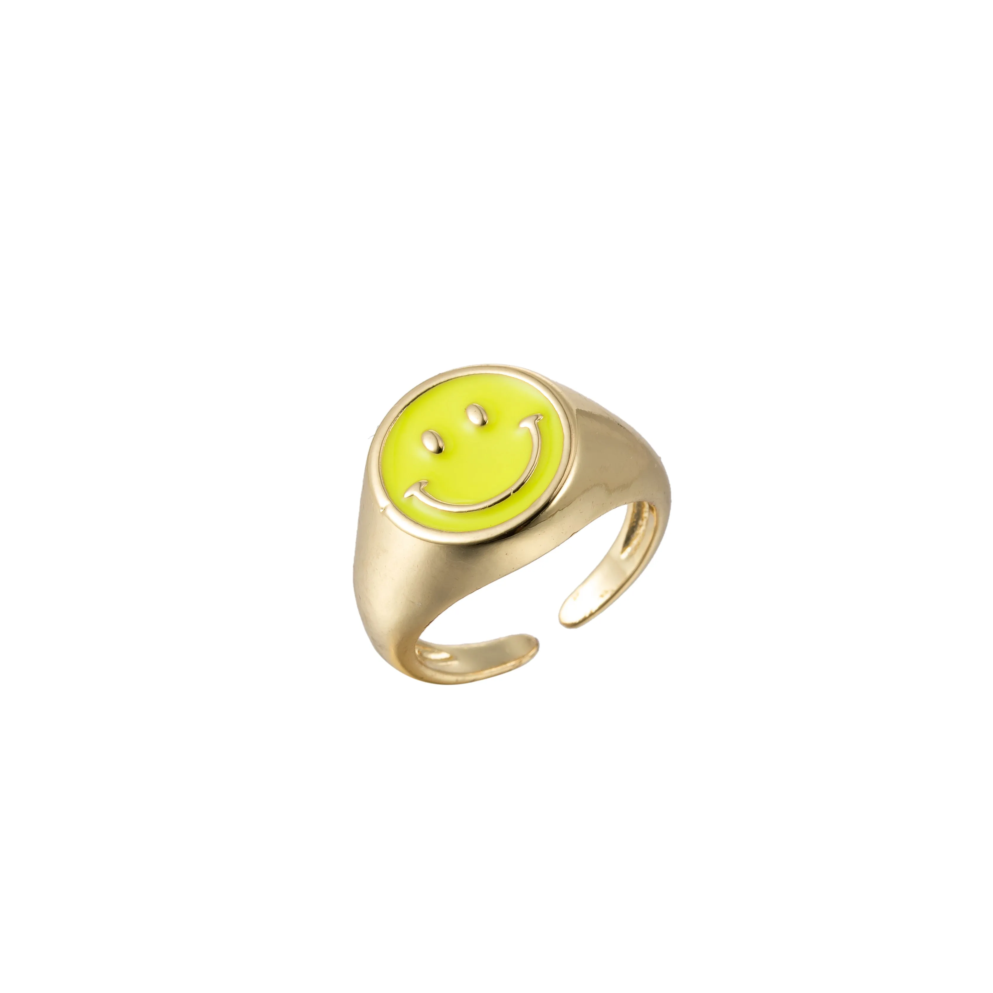 Adjustable Gold Smiley Face Ring, Colorful Enamel Happy Face Signet Ring y2k Jewelry O-881~O-891