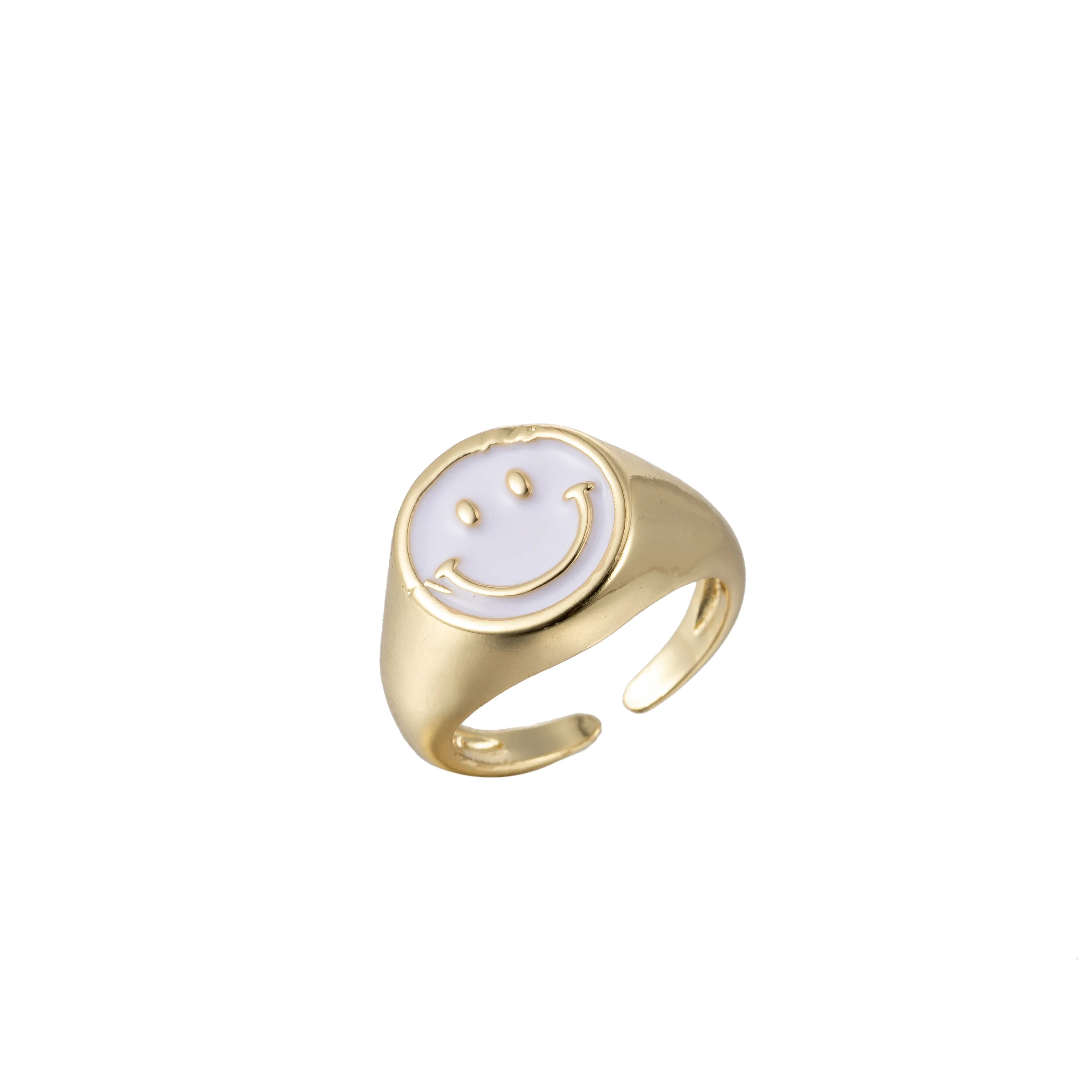 Adjustable Gold Smiley Face Ring, Colorful Enamel Happy Face Signet Ring y2k Jewelry O-881~O-891
