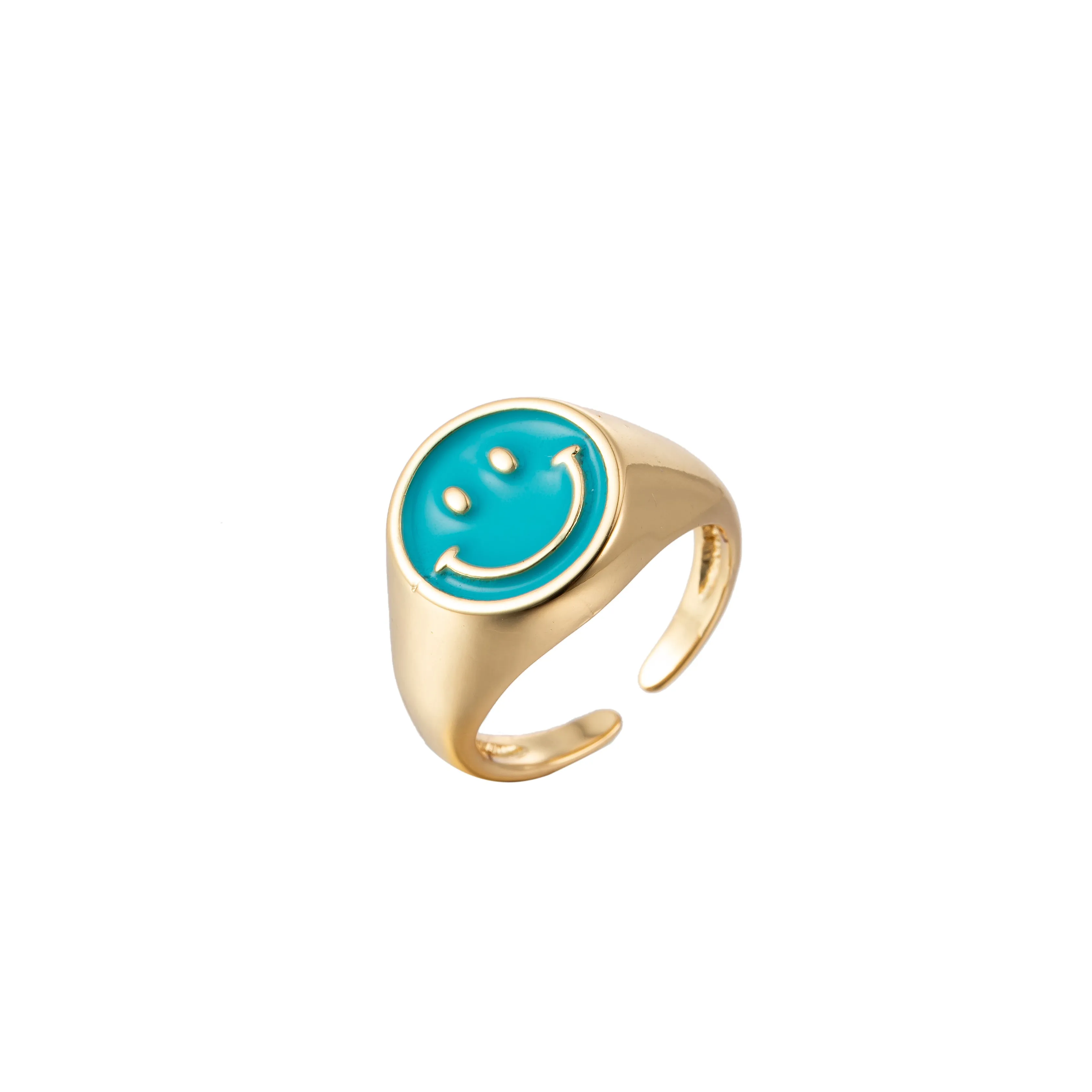 Adjustable Gold Smiley Face Ring, Colorful Enamel Happy Face Signet Ring y2k Jewelry O-881~O-891