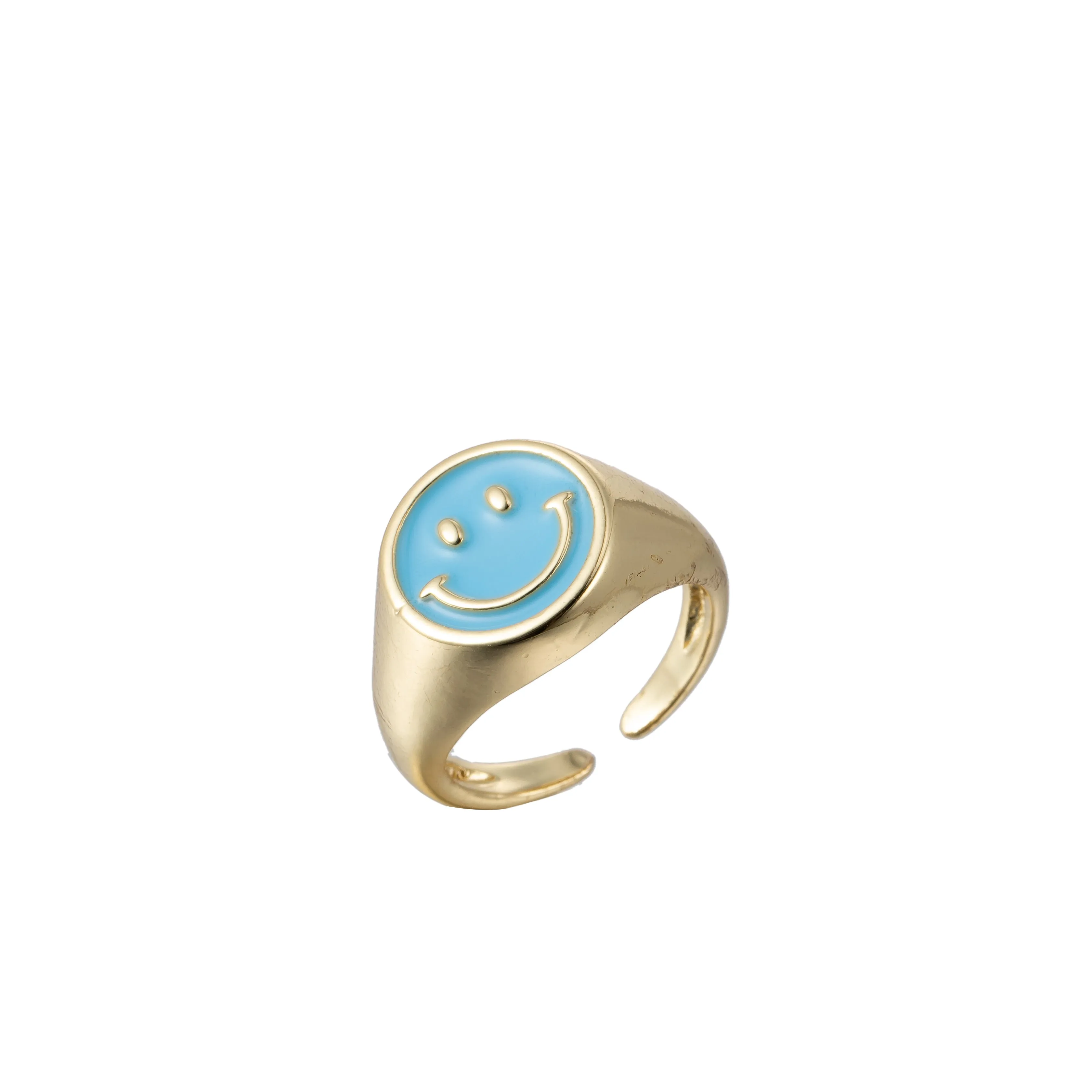 Adjustable Gold Smiley Face Ring, Colorful Enamel Happy Face Signet Ring y2k Jewelry O-881~O-891
