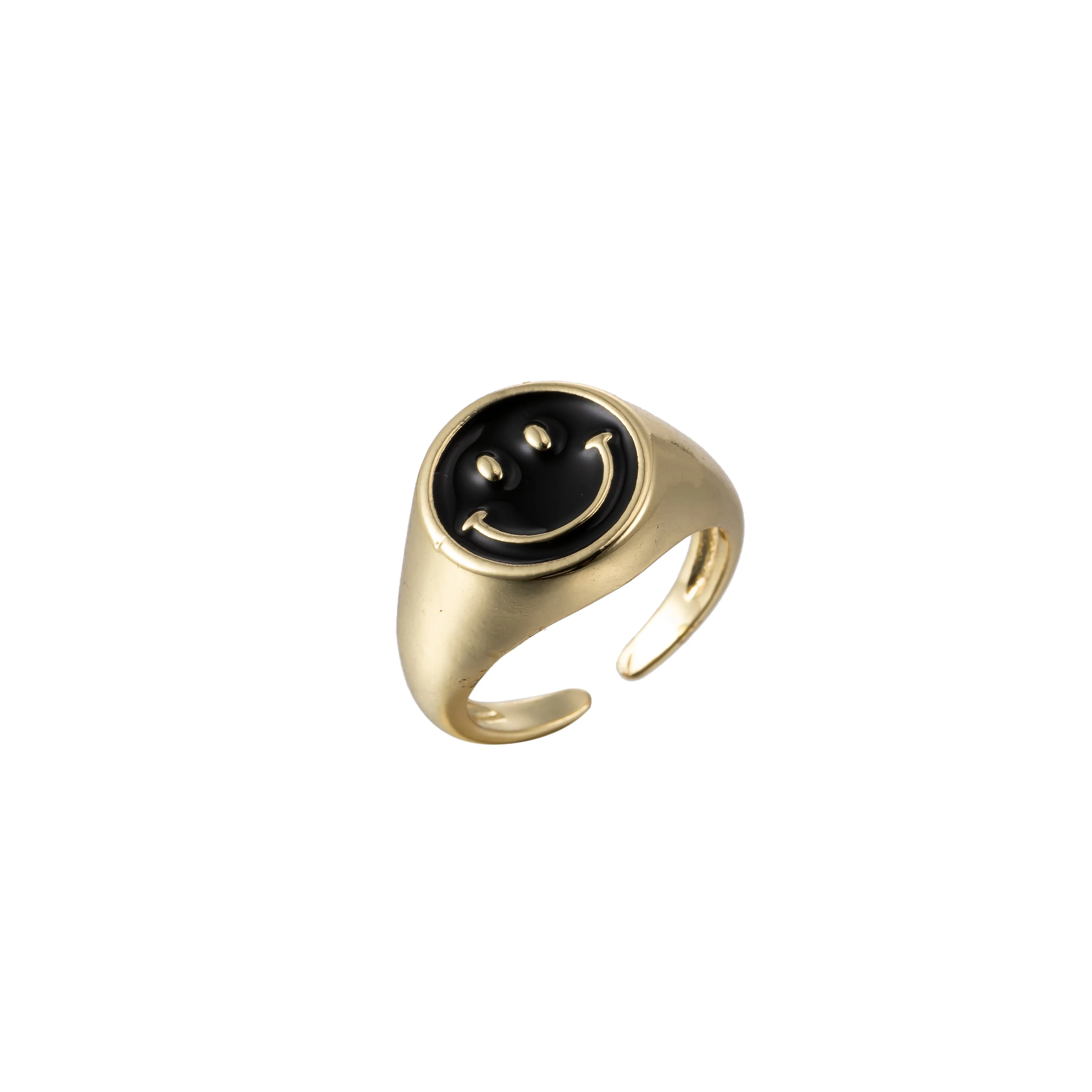 Adjustable Gold Smiley Face Ring, Colorful Enamel Happy Face Signet Ring y2k Jewelry O-881~O-891