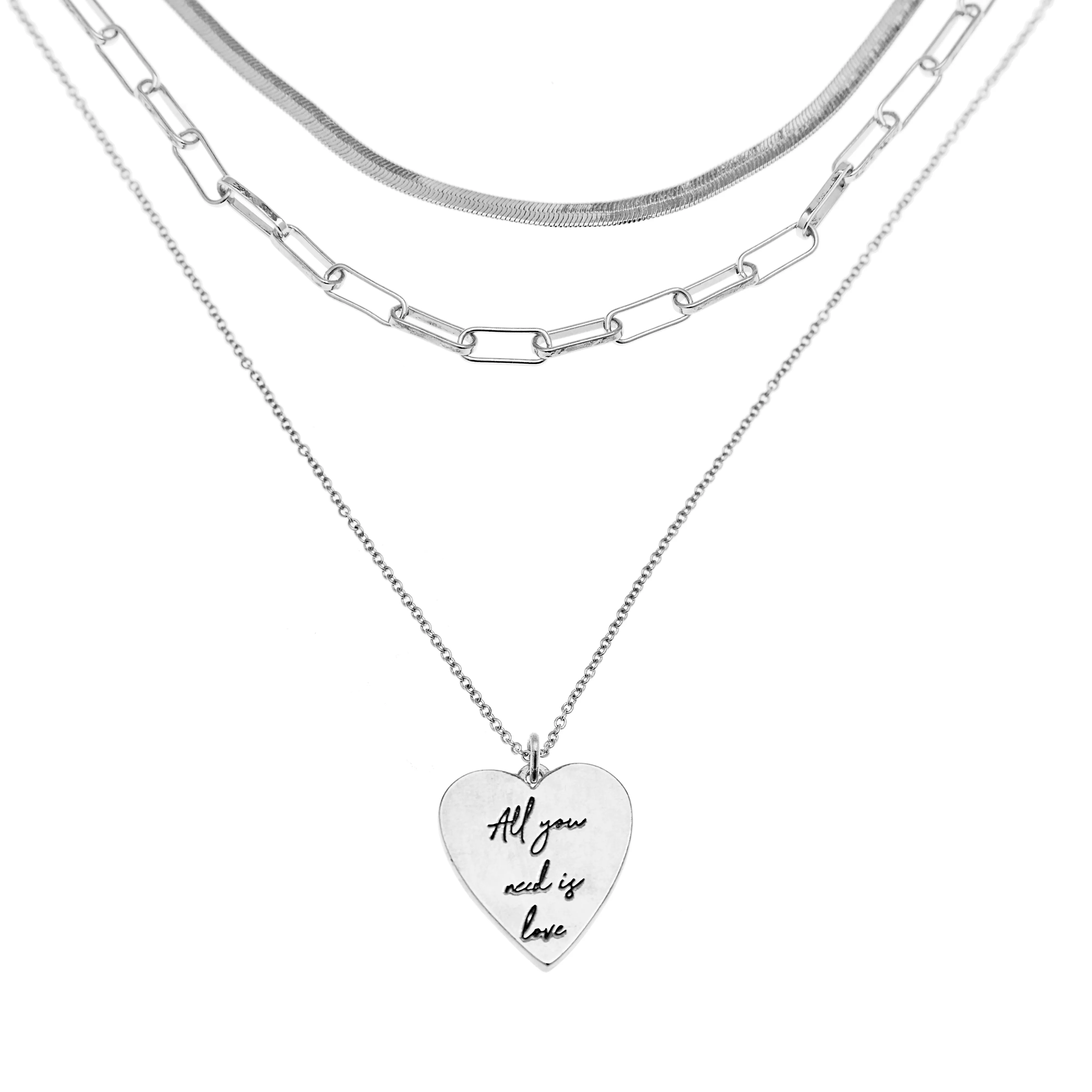 All You Need is Love Layered Necklace in Silver