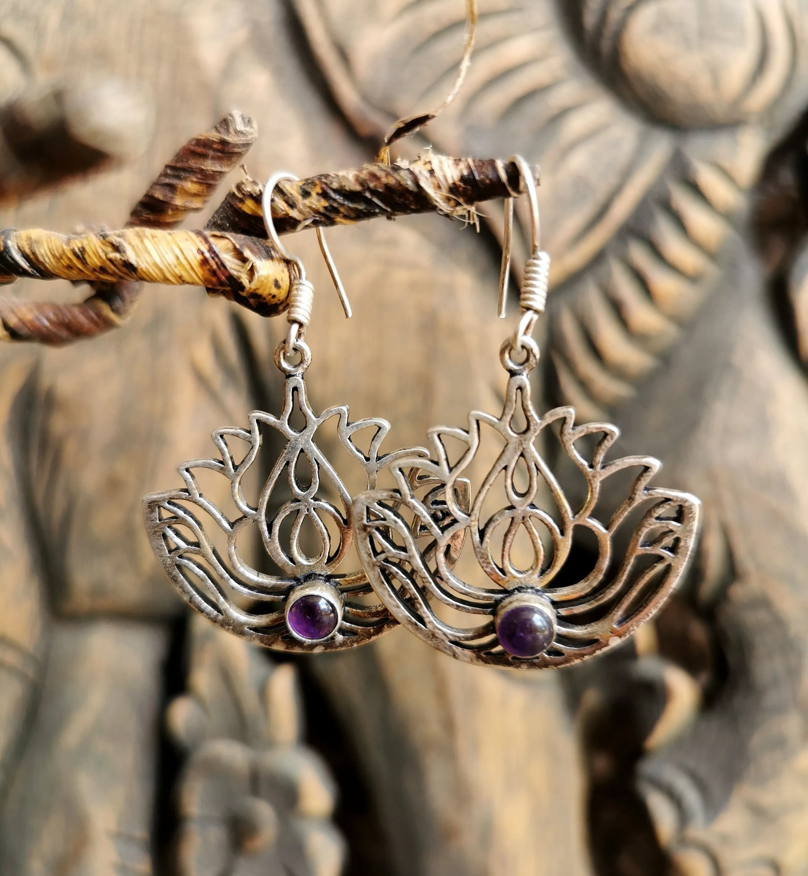Amethyst Lotus Earrings