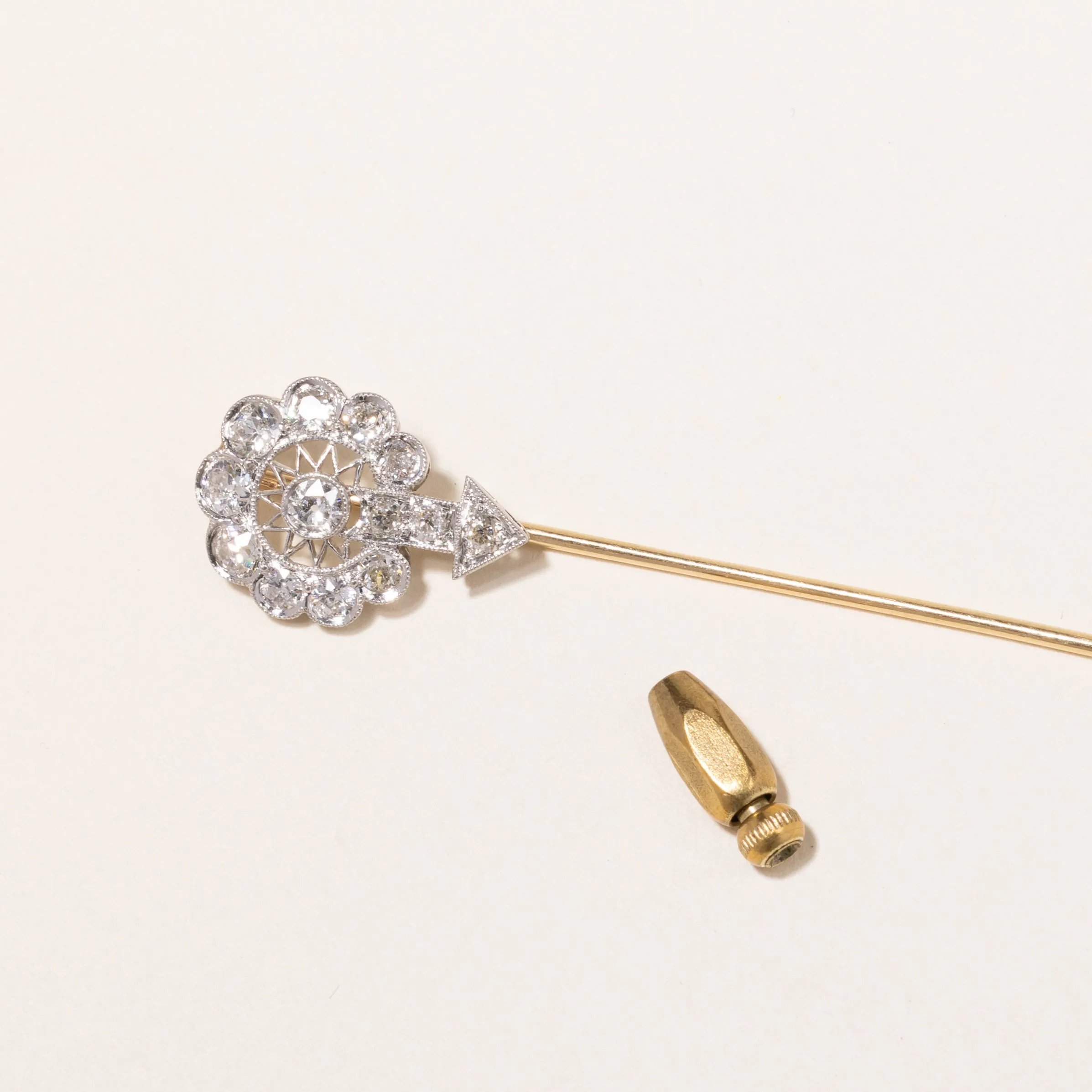 Antique 18k Yellow and White Gold Old European Cut Diamond Brooch | 1.42ctw | 1.5x7.5cm