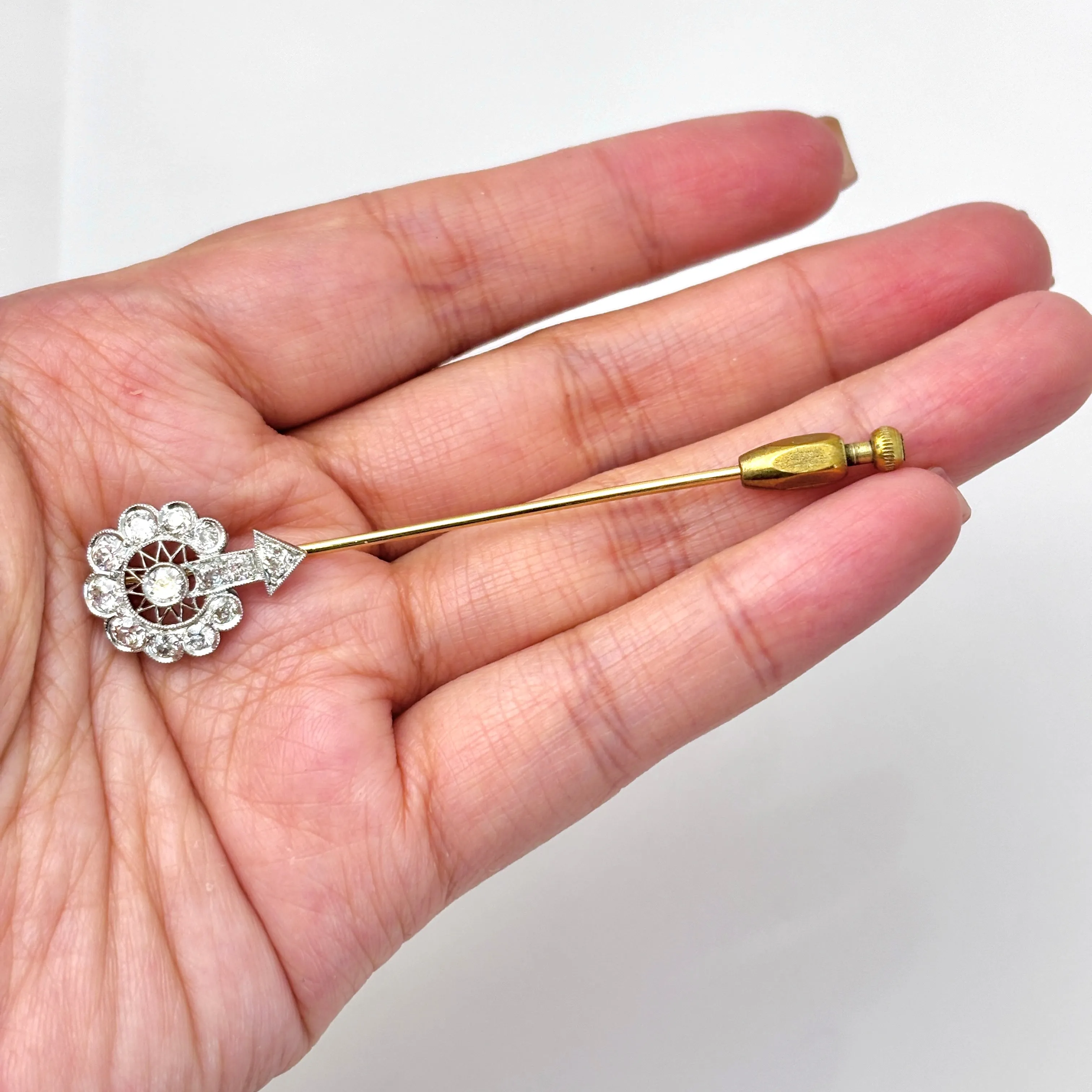 Antique 18k Yellow and White Gold Old European Cut Diamond Brooch | 1.42ctw | 1.5x7.5cm