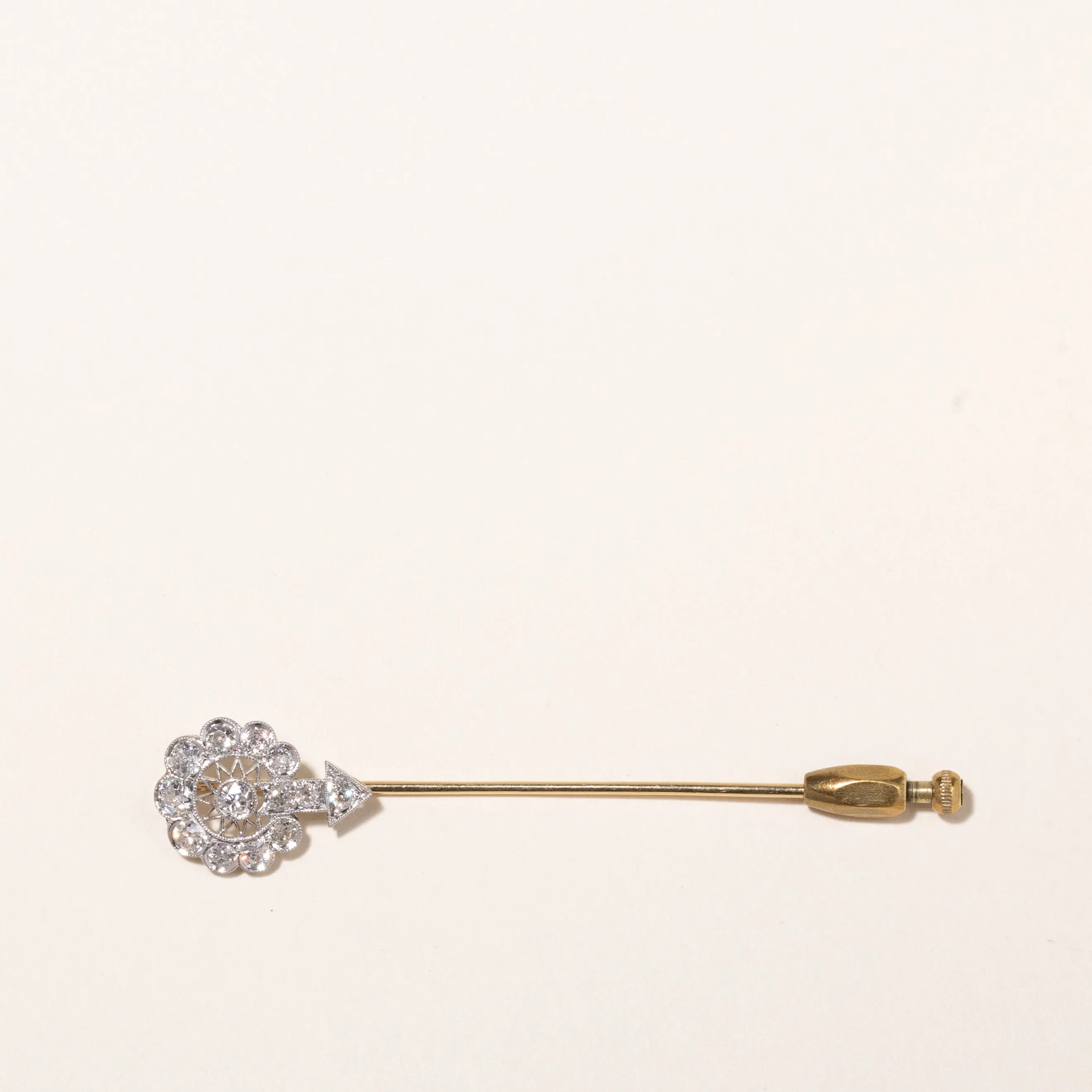 Antique 18k Yellow and White Gold Old European Cut Diamond Brooch | 1.42ctw | 1.5x7.5cm