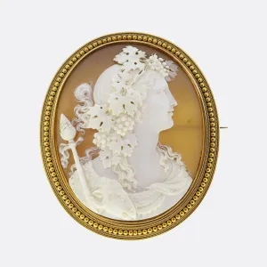 Antique Bacchante Shell Cameo Brooch