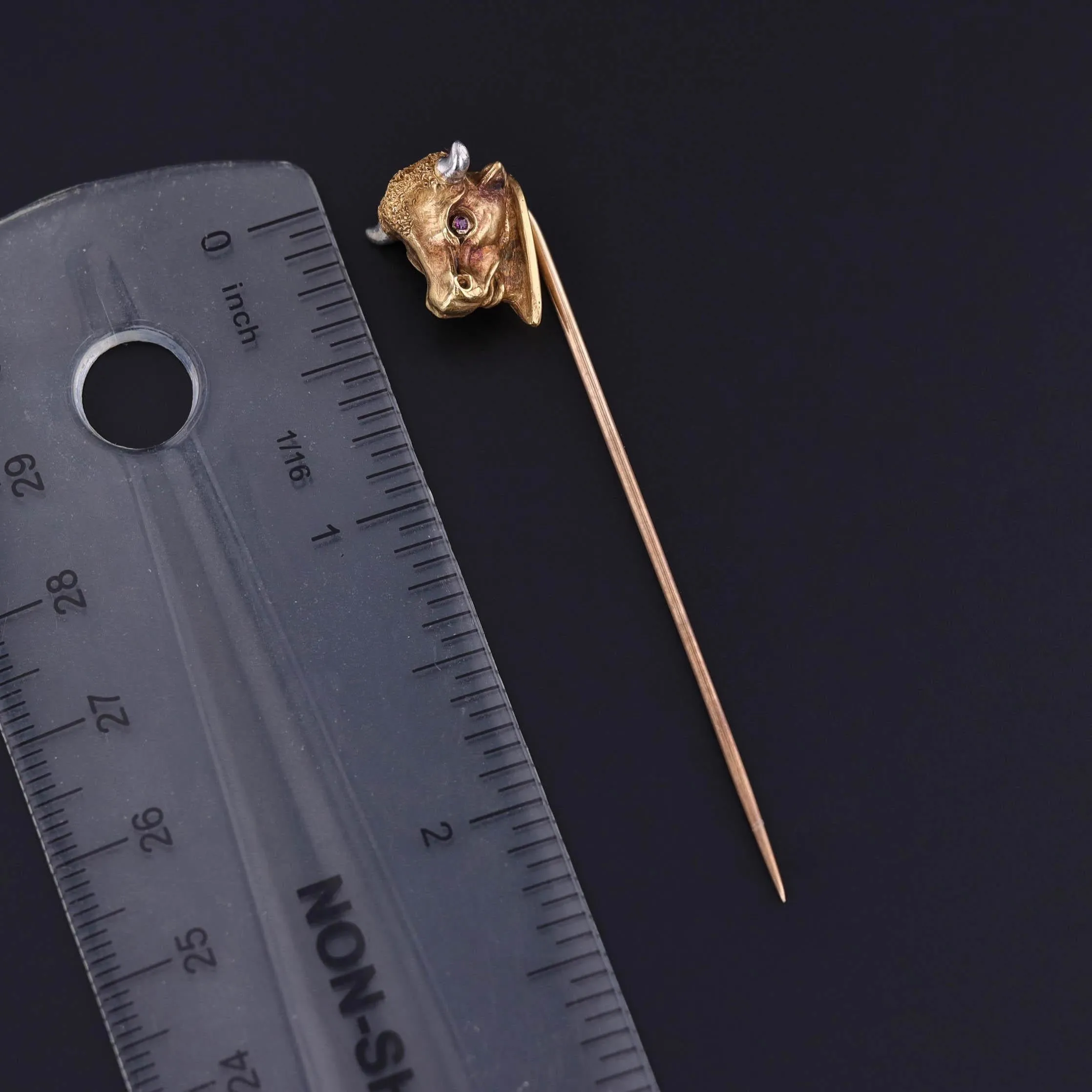 Antique Bull Stickpin of 14k Gold
