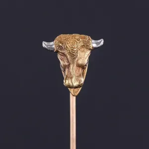Antique Bull Stickpin of 14k Gold