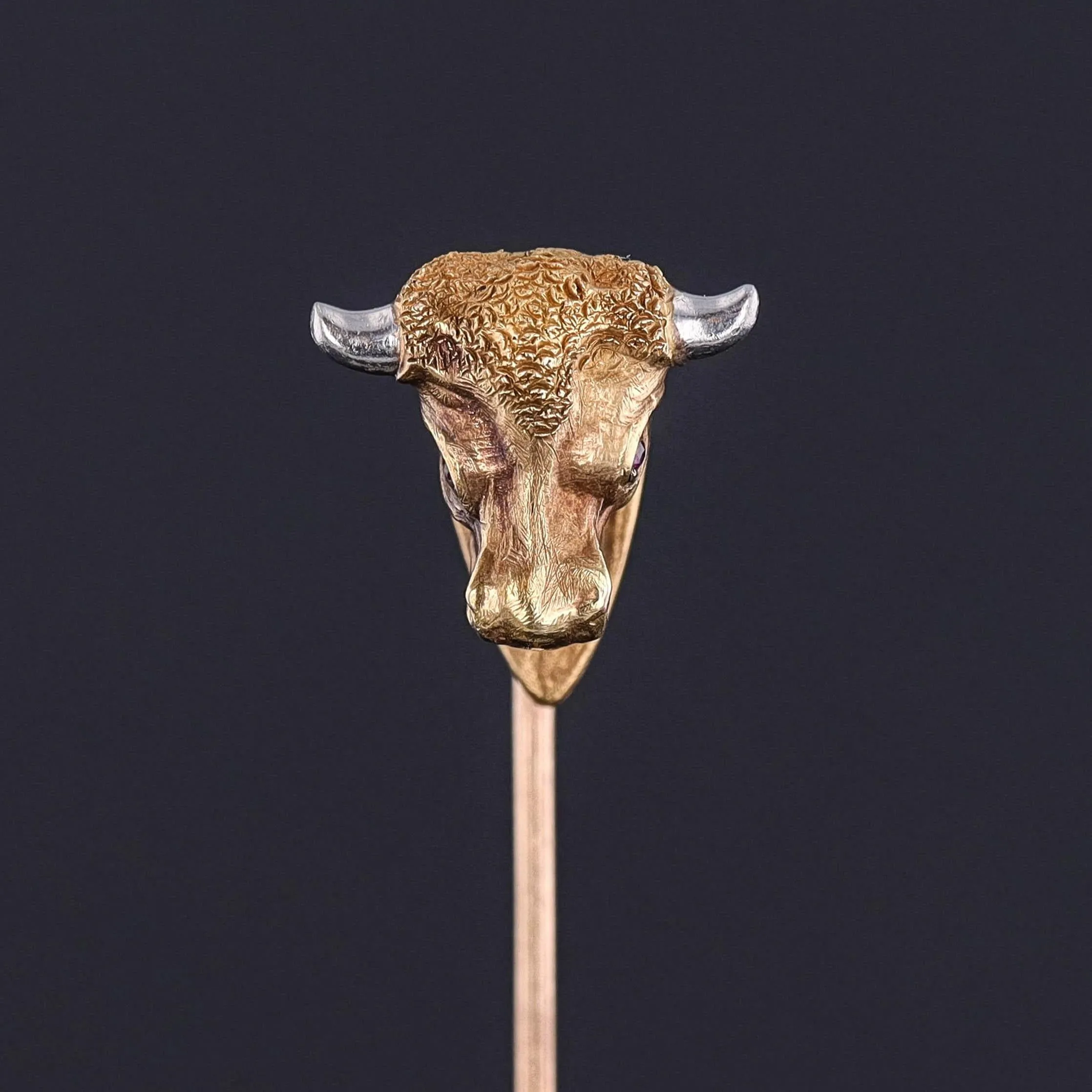 Antique Bull Stickpin of 14k Gold