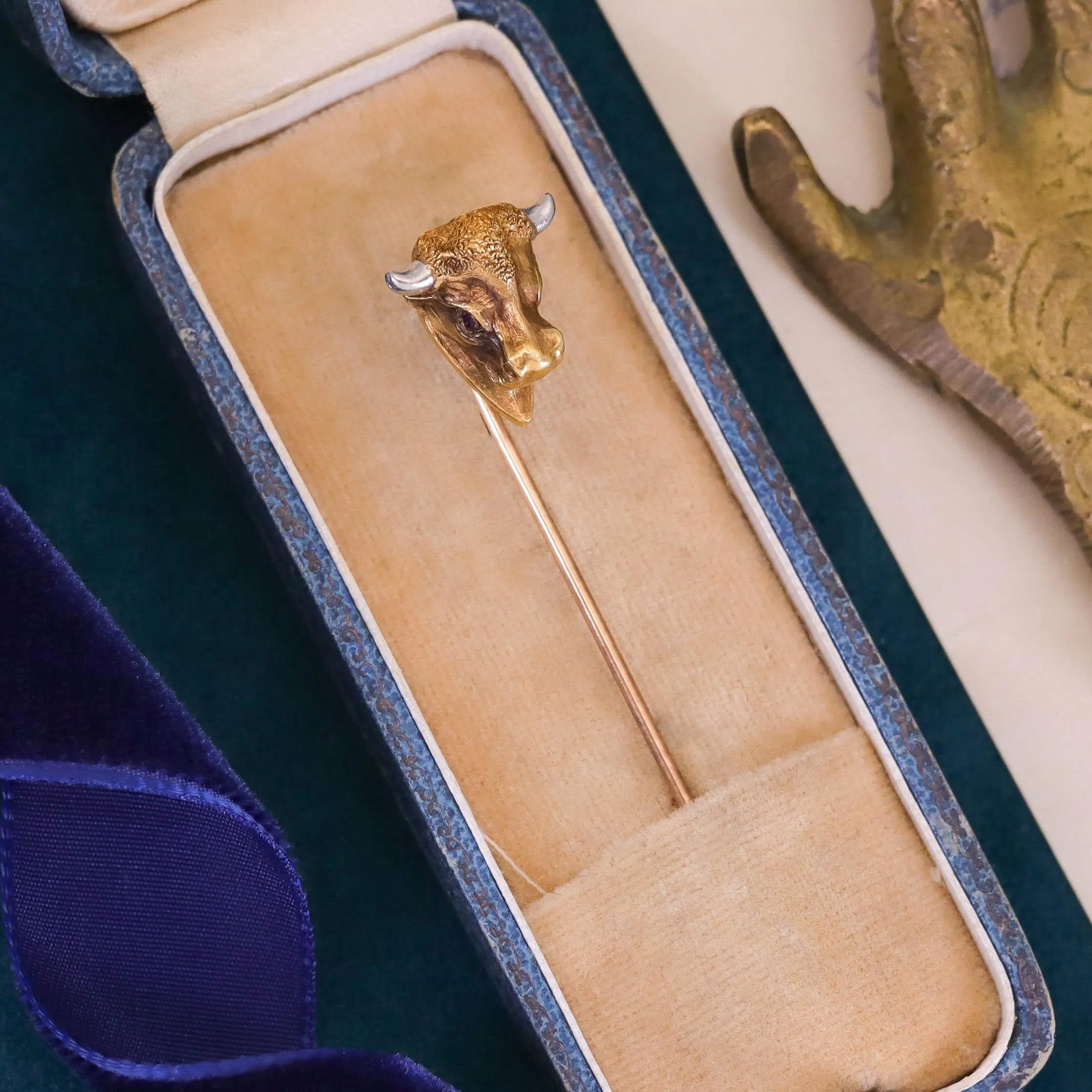 Antique Bull Stickpin of 14k Gold