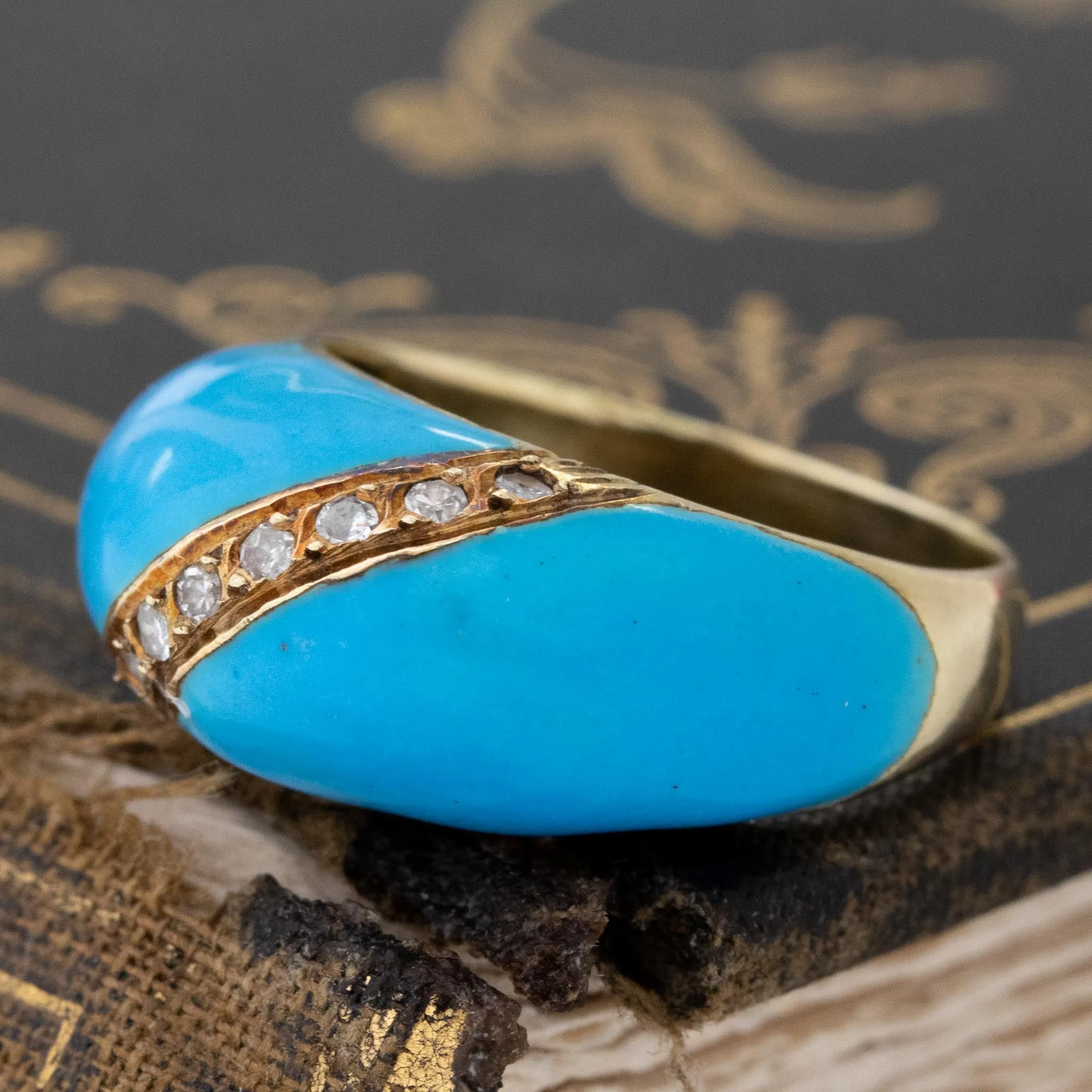 Antique Diamond & Enamel Dome Ring
