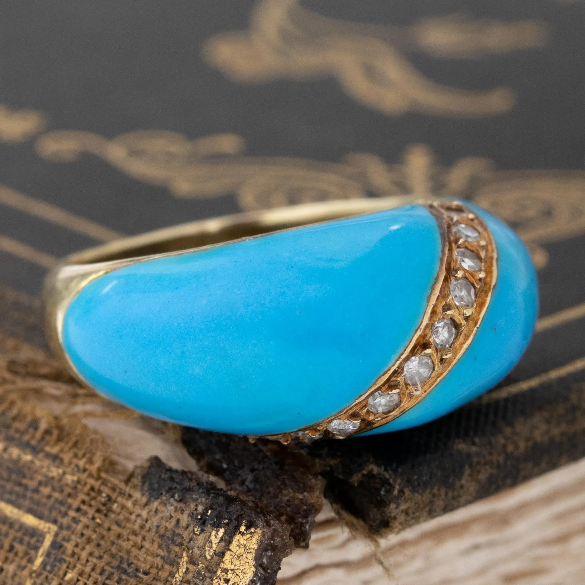 Antique Diamond & Enamel Dome Ring