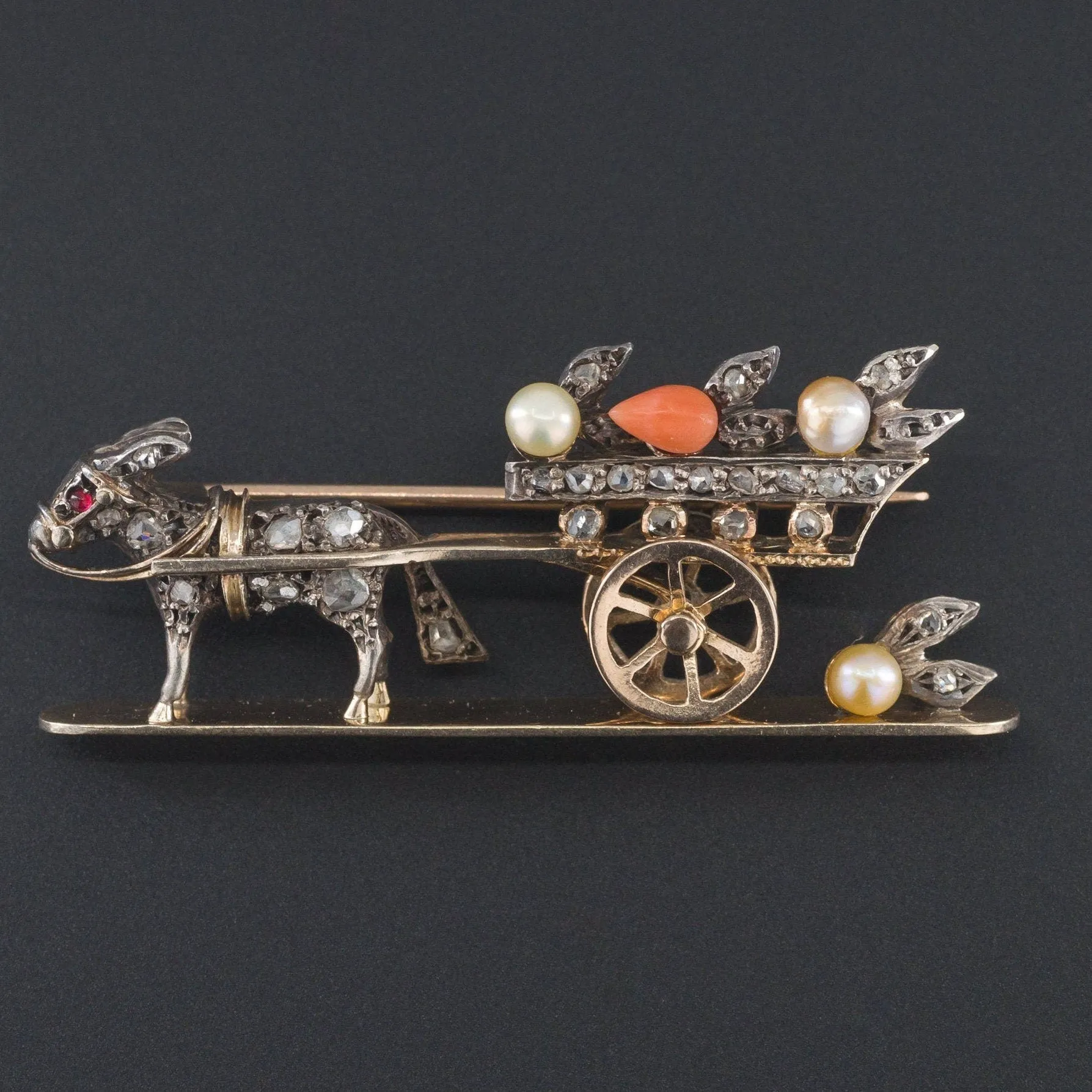 Antique Diamond Donkey Cart Brooch